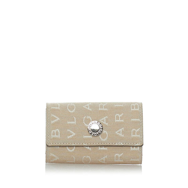 ブルガリ ロゴマニア キーケース ベージュ キャンバス レザー レディース BVLGARI 【中古】