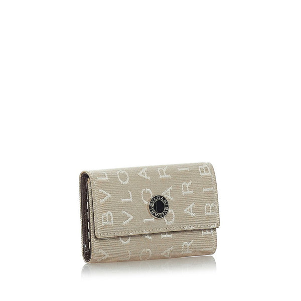 ブルガリ ロゴマニア キーケース ベージュ キャンバス レザー レディース BVLGARI 【中古】
