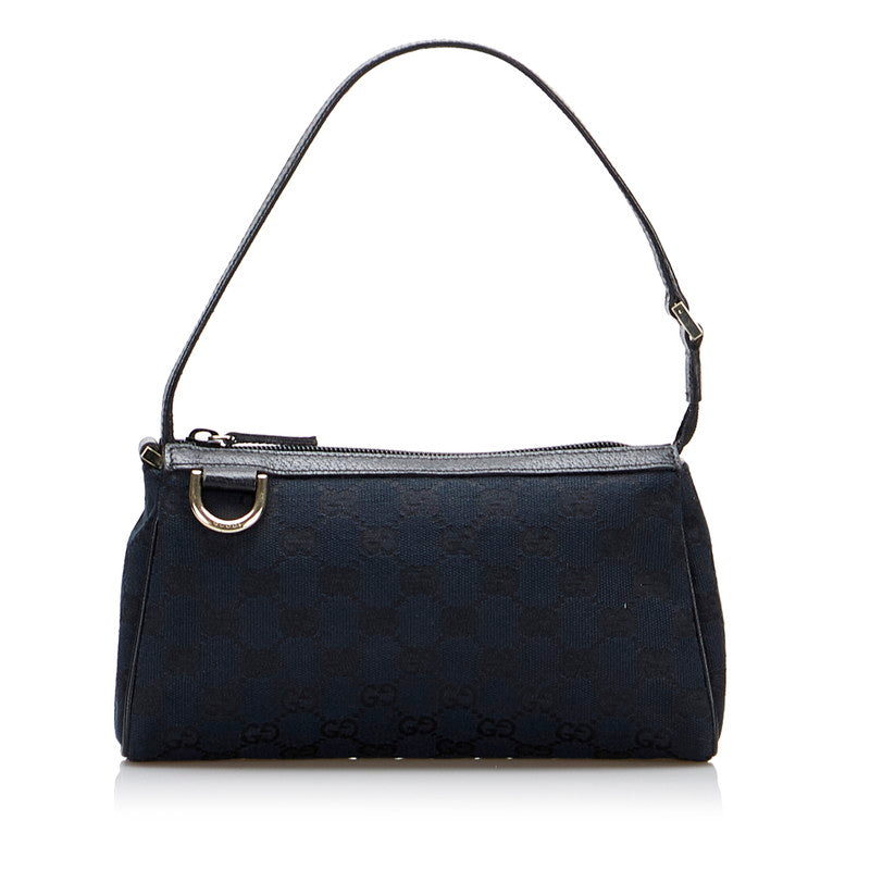 グッチ GGキャンバス ポーチ アクセサリーポーチ 145750 ブラック キャンバス レザー レディース GUCCI 【中古】