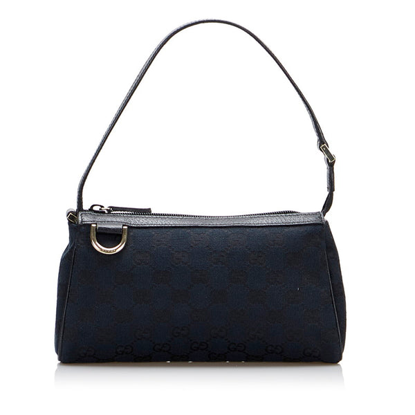 グッチ GGキャンバス ポーチ アクセサリーポーチ 145750 ブラック キャンバス レザー レディース GUCCI 【中古】