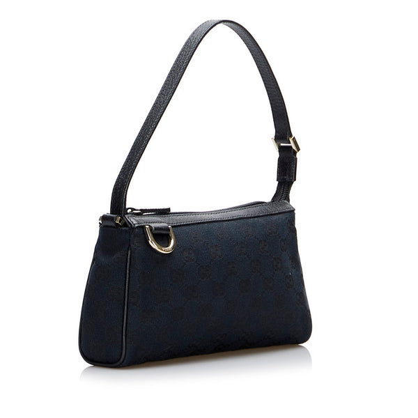 グッチ GGキャンバス ポーチ アクセサリーポーチ 145750 ブラック キャンバス レザー レディース GUCCI 【中古】