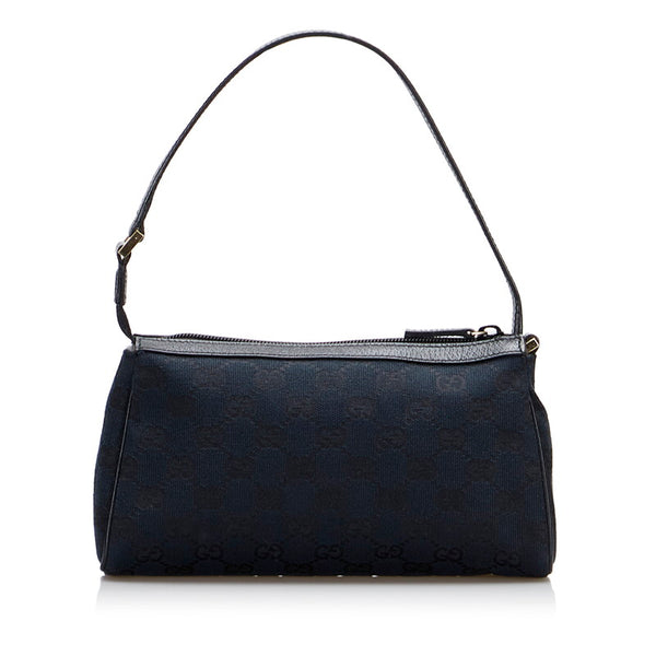 グッチ GGキャンバス ポーチ アクセサリーポーチ 145750 ブラック キャンバス レザー レディース GUCCI 【中古】