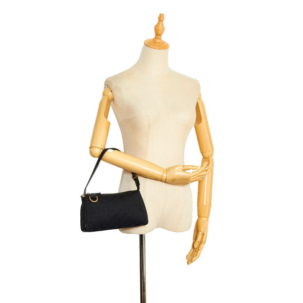 グッチ GGキャンバス ポーチ アクセサリーポーチ 145750 ブラック キャンバス レザー レディース GUCCI 【中古】