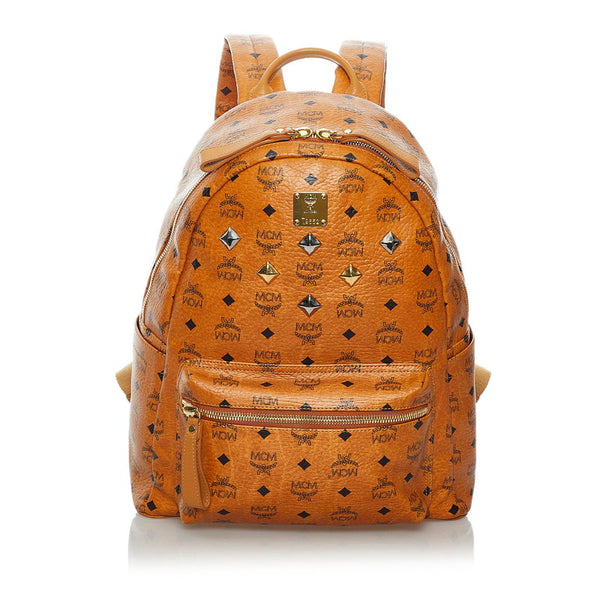エム シー エム ヴィセトス スタッズ ブラウン レザー リュック バックパック メンズ MCM 【中古】