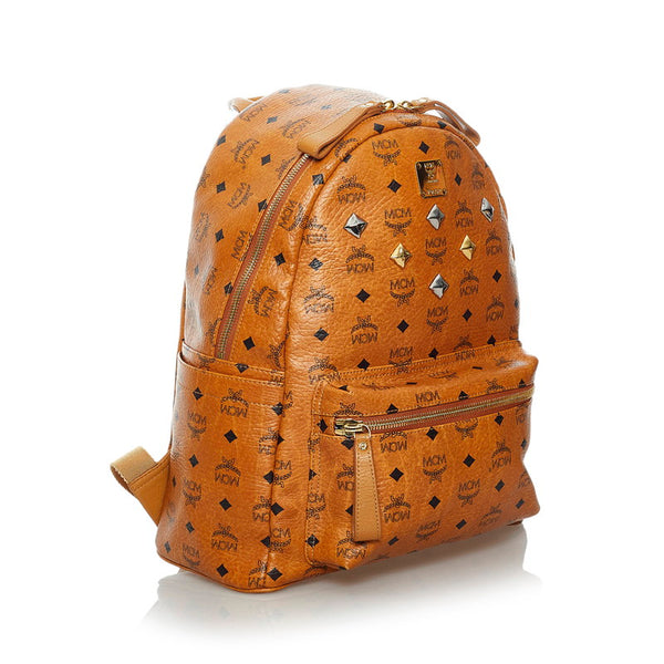 エム シー エム ヴィセトス スタッズ ブラウン レザー リュック バックパック メンズ MCM 【中古】