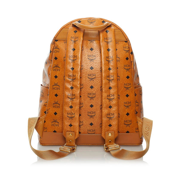 エム シー エム ヴィセトス スタッズ ブラウン レザー リュック バックパック メンズ MCM 【中古】