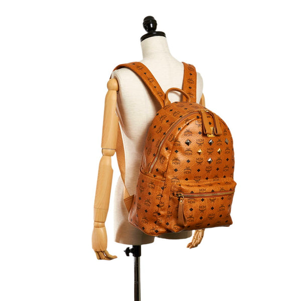 エム シー エム ヴィセトス スタッズ ブラウン レザー リュック バックパック メンズ MCM 【中古】