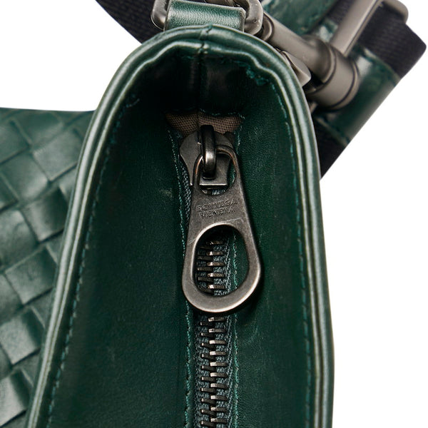 ボッテガヴェネタ イントレチャート 斜め掛け ショルダーバッグ グリーン レザー キャンバス レディース BOTTEGAVENETA 【中古】