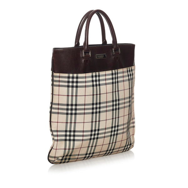 バーバリー ノバチェック ハンドバッグ トートバッグ ベージュ ブラウン キャンバス レザー レディース BURBERRY 【中古】