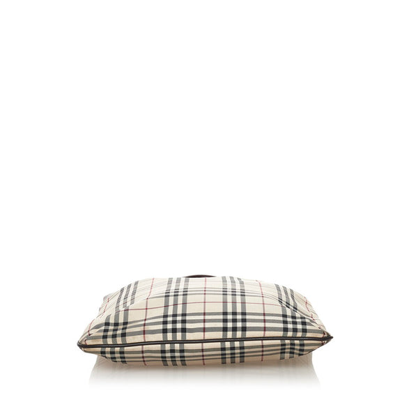 バーバリー ノバチェック ハンドバッグ トートバッグ ベージュ ブラウン キャンバス レザー レディース BURBERRY 【中古】