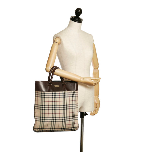 バーバリー ノバチェック ハンドバッグ トートバッグ ベージュ ブラウン キャンバス レザー レディース BURBERRY 【中古】