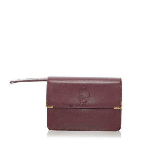 カルティエ マストライン セカンドバッグ クラッチバッグ ボルドー レザー レディース CARTIER 【中古】
