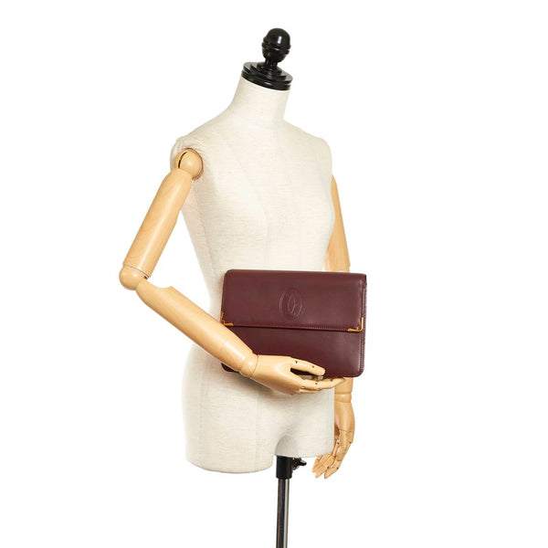 カルティエ マストライン セカンドバッグ クラッチバッグ ボルドー レザー レディース CARTIER 【中古】