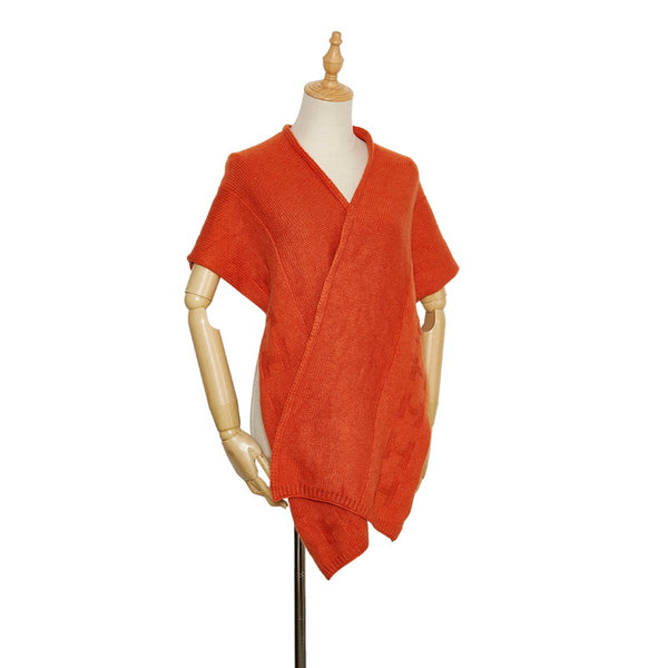 エルメス マルジェラ期 Hロゴ 変形ショール マフラー オレンジ カシミヤ レディース HERMES 【中古】