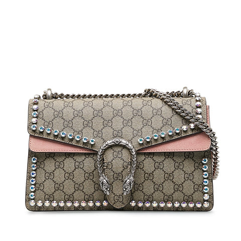 グッチ ディオニソス GGスプリーム ビジュー チェーン ショルダーバッグ 400249 ベージュ ピンク PVC スウェード レディース GUCCI 【中古】
