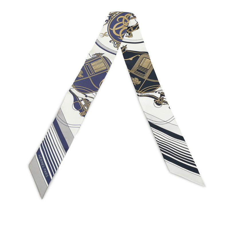 エルメス ツイリー エクスリブリス Libris スカーフ ネイビー ホワイト シルク レディース HERMES 【中古】