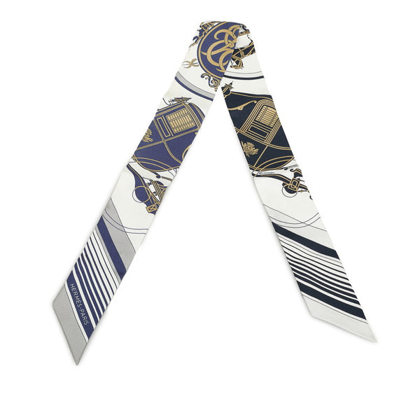 エルメス ツイリー エクスリブリス Libris スカーフ ネイビー ホワイト シルク レディース HERMES 【中古】