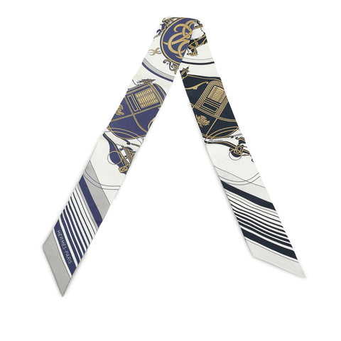 エルメス ツイリー エクスリブリス Libris スカーフ ネイビー ホワイト シルク レディース HERMES 【中古】