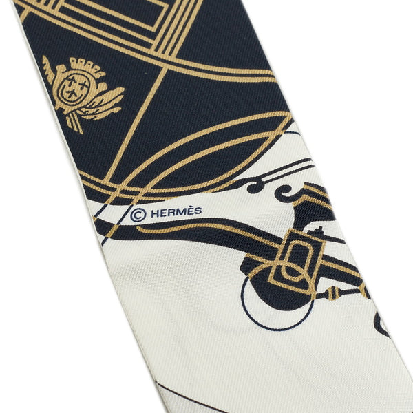 エルメス ツイリー エクスリブリス Libris スカーフ ネイビー ホワイト シルク レディース HERMES 【中古】