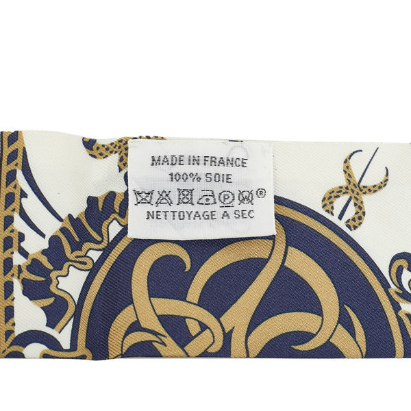 エルメス ツイリー エクスリブリス Libris スカーフ ネイビー ホワイト シルク レディース HERMES 【中古】