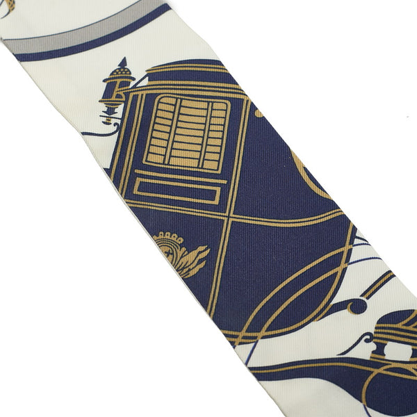 エルメス ツイリー エクスリブリス Libris スカーフ ネイビー ホワイト シルク レディース HERMES 【中古】