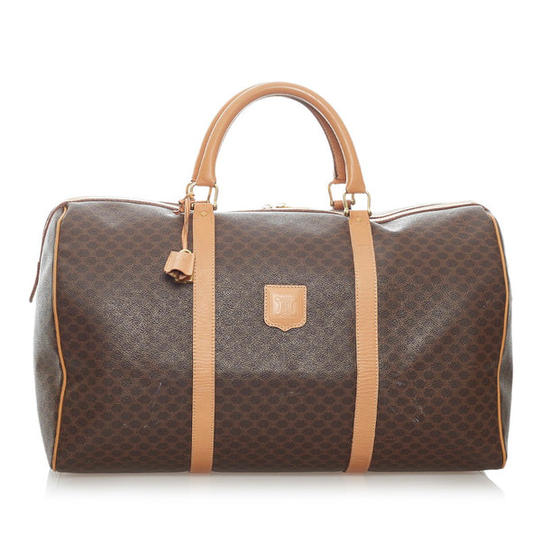 セリーヌ マカダム ボストンバッグ ブラウン PVC レザー レディース CELINE 【中古】