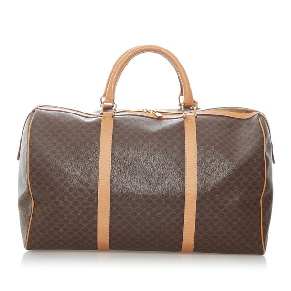 セリーヌ マカダム ボストンバッグ ブラウン PVC レザー レディース CELINE 【中古】