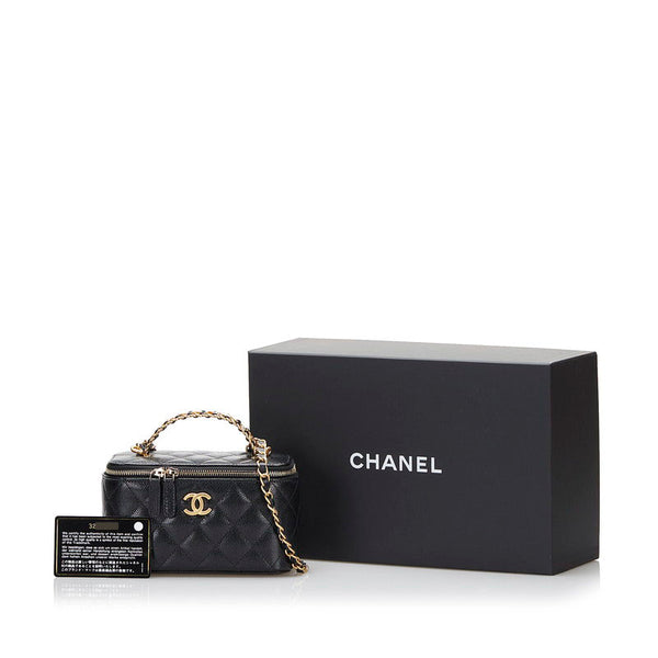 シャネル マトラッセ チェーン ショルダーバッグ バニティバッグ ブラック キャビアスキン レディース CHANEL 【中古】