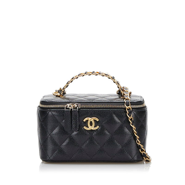 シャネル マトラッセ チェーン ショルダーバッグ バニティバッグ ブラック キャビアスキン レディース CHANEL 【中古】
