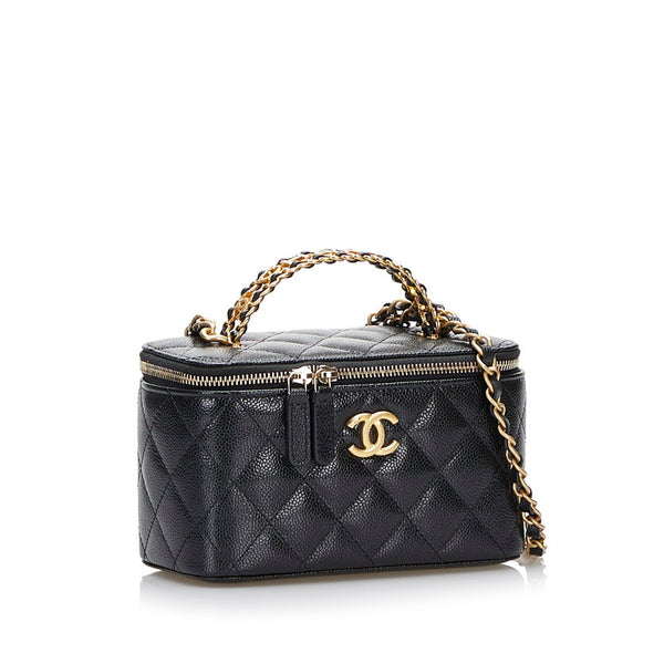 シャネル マトラッセ チェーン ショルダーバッグ バニティバッグ ブラック キャビアスキン レディース CHANEL 【中古】