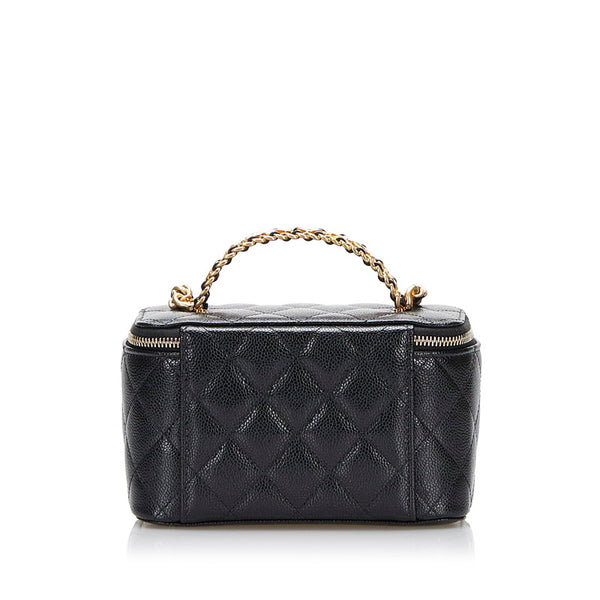 シャネル マトラッセ チェーン ショルダーバッグ バニティバッグ ブラック キャビアスキン レディース CHANEL 【中古】