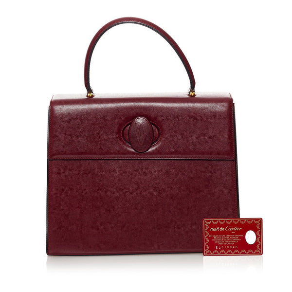 カルティエ マスト ハンドバッグ ワインレッド レザー レディース CARTIER 【中古】
