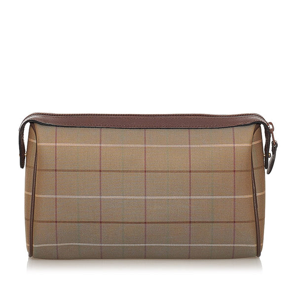 バーバリー チェック クラッチバッグ セカンドバッグ カーキ ブラウン キャンバス レザー レディース BURBERRY 【中古】