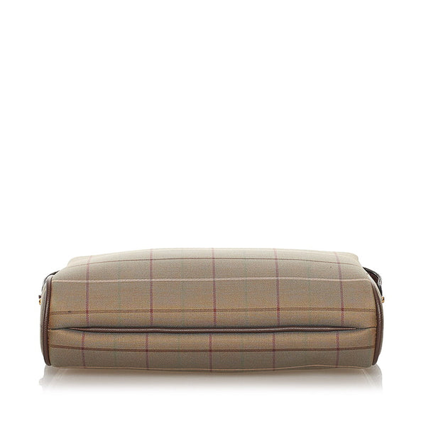 バーバリー チェック クラッチバッグ セカンドバッグ カーキ ブラウン キャンバス レザー レディース BURBERRY 【中古】