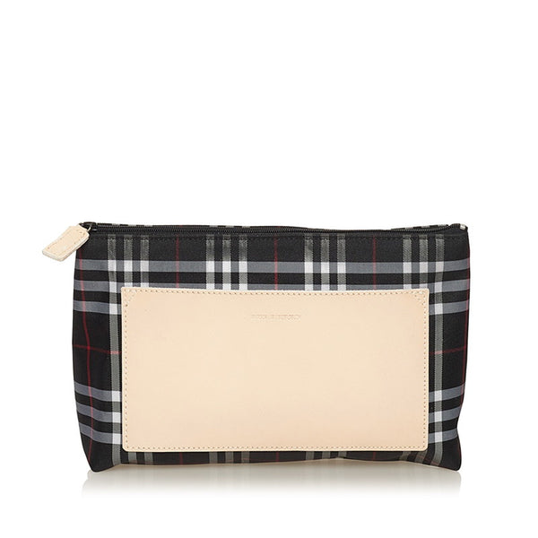 バーバリー ノバチェック ポーチ ブラック ベージュ キャンバス レザー レディース BURBERRY 【中古】