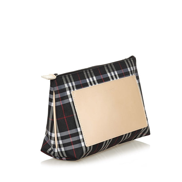 バーバリー ノバチェック ポーチ ブラック ベージュ キャンバス レザー レディース BURBERRY 【中古】