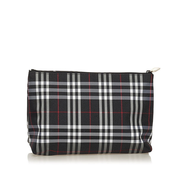 バーバリー ノバチェック ポーチ ブラック ベージュ キャンバス レザー レディース BURBERRY 【中古】