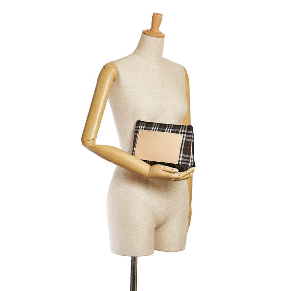 バーバリー ノバチェック ポーチ ブラック ベージュ キャンバス レザー レディース BURBERRY 【中古】