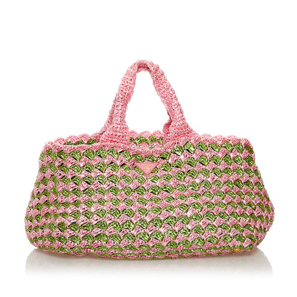 プラダ カナパ ハンドバッグ BN2302 ピンク グリーン ラフィア レディース PRADA 【中古】