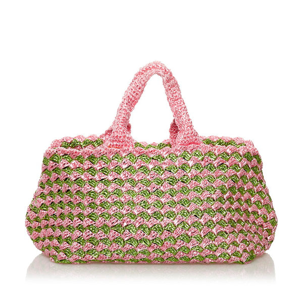 プラダ カナパ ハンドバッグ BN2302 ピンク グリーン ラフィア レディース PRADA 【中古】