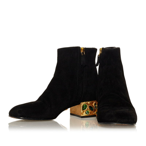 プラダ ビジュー ブーツ ブラック スウェード レディース PRADA 【中古】