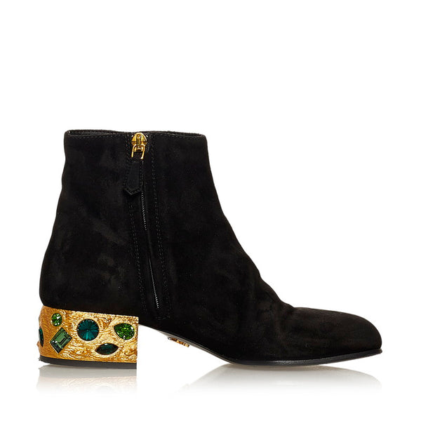 プラダ ビジュー ブーツ ブラック スウェード レディース PRADA 【中古】
