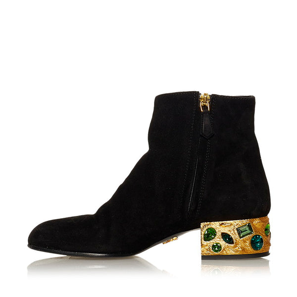 プラダ ビジュー ブーツ ブラック スウェード レディース PRADA 【中古】