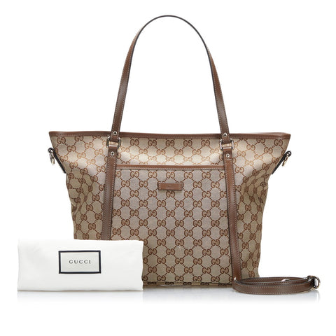 グッチ GGキャンバス トートバッグ ショルダーバッグ 2WAY 388929 ベージュ ブラウン キャンバス レザー レディース GUCCI 【中古】