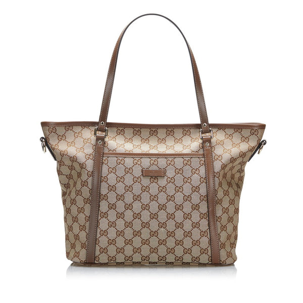 グッチ GGキャンバス トートバッグ ショルダーバッグ 2WAY 388929 ベージュ ブラウン キャンバス レザー レディース GUCCI 【中古】