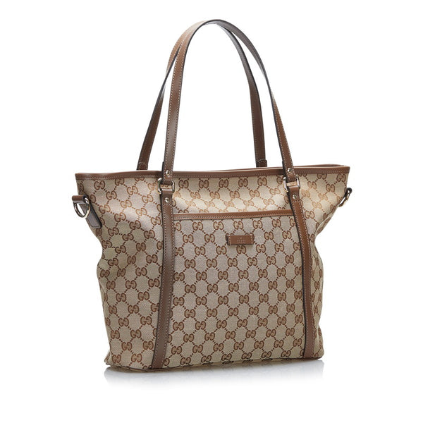グッチ GGキャンバス トートバッグ ショルダーバッグ 2WAY 388929 ベージュ ブラウン キャンバス レザー レディース GUCCI 【中古】