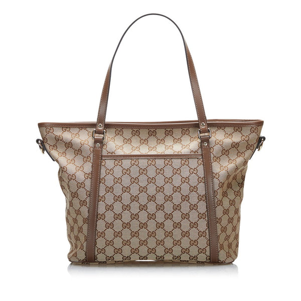 グッチ GGキャンバス トートバッグ ショルダーバッグ 2WAY 388929 ベージュ ブラウン キャンバス レザー レディース GUCCI 【中古】