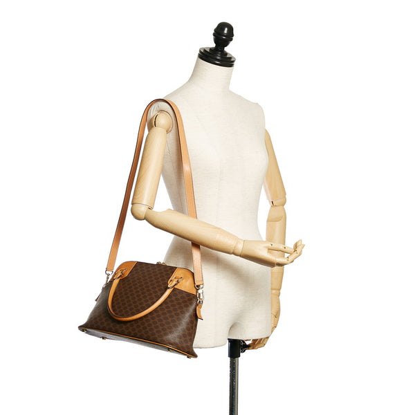セリーヌ マカダム ブラウン PVC レザー ハンドバッグ ショルダーバッグ 2WAY レディース CELINE 【中古】