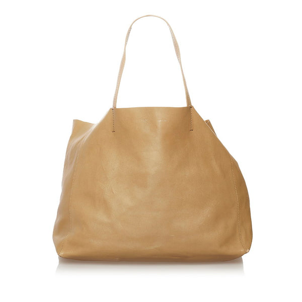 セリーヌ ホリゾンタルカバ トートバッグ ベージュ レザー レディース CELINE 【中古】