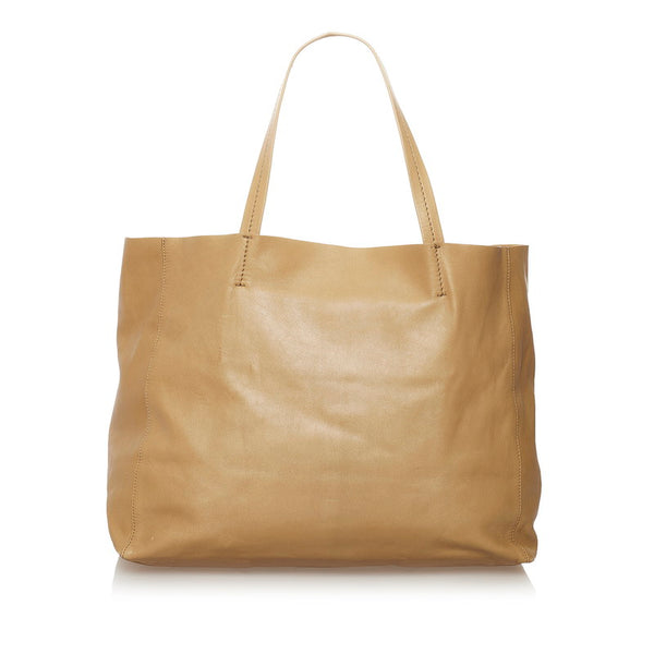 セリーヌ ホリゾンタルカバ トートバッグ ベージュ レザー レディース CELINE 【中古】